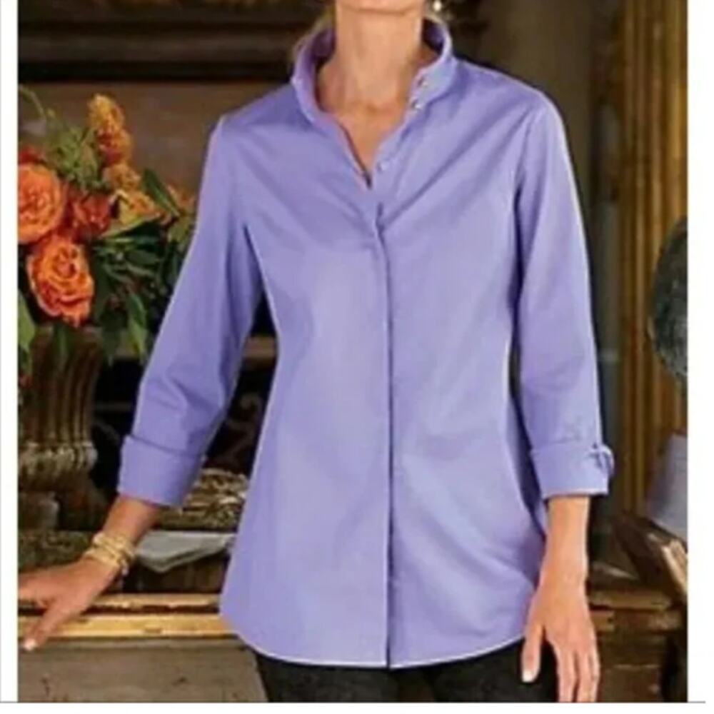 SOFT SURROUNDINGS Lavendar Purple Long Sleeve Blouse ~ Women's Size P LARGE